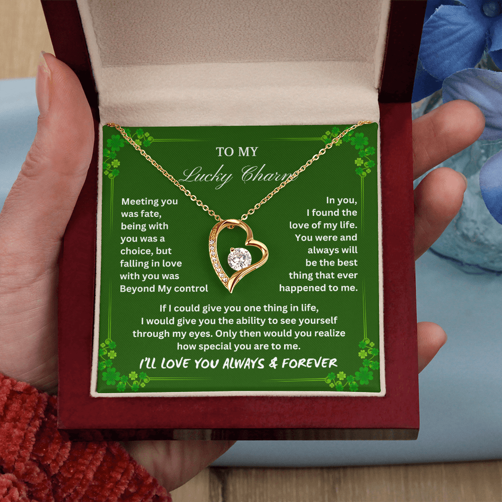 To My Wife...My Lucky Charm - Love's Timeless Heart Necklace St. Patrick's Day Gift,