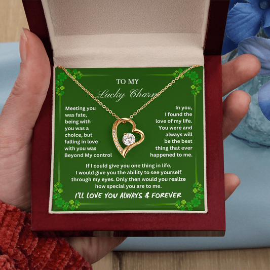 To My Wife...My Lucky Charm - Love's Timeless Heart Necklace St. Patrick's Day Gift,