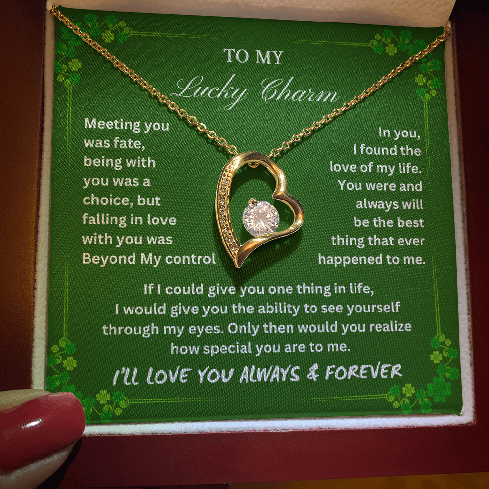 To My Wife...My Lucky Charm - Love's Timeless Heart Necklace St. Patrick's Day Gift,