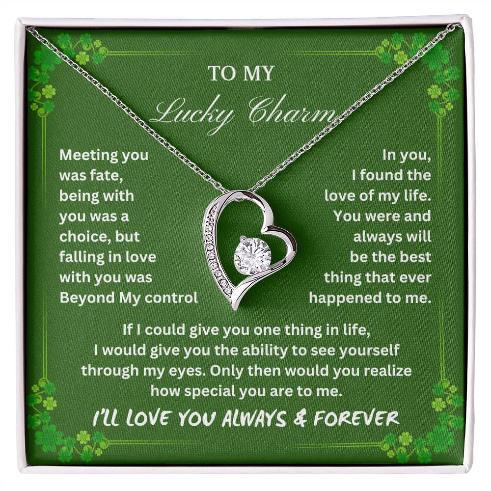 To My Wife...My Lucky Charm - Love's Timeless Heart Necklace St. Patrick's Day Gift,