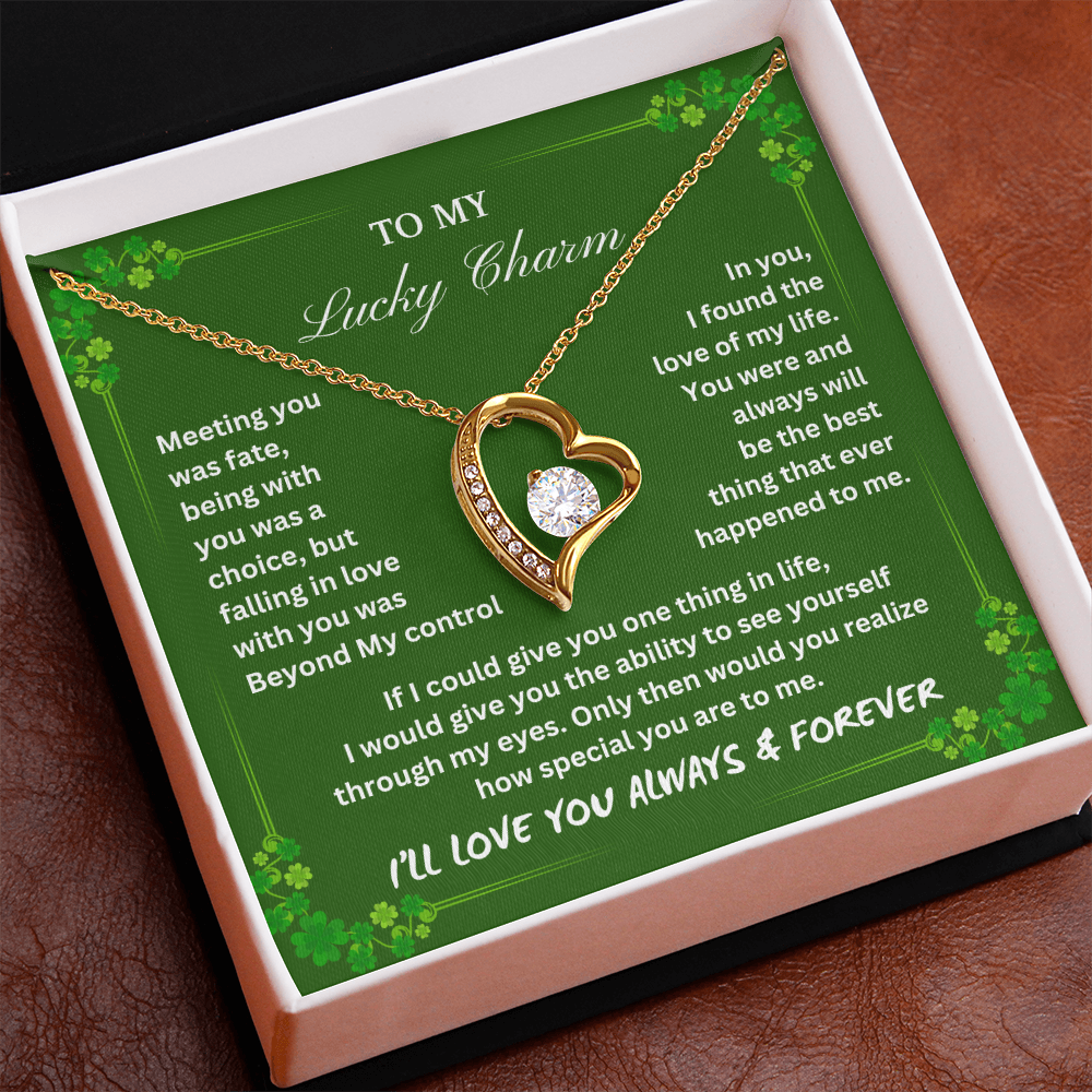 To My Wife...My Lucky Charm - Love's Timeless Heart Necklace St. Patrick's Day Gift,