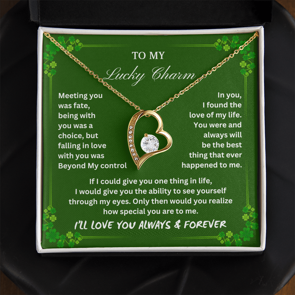 To My Wife...My Lucky Charm - Love's Timeless Heart Necklace St. Patrick's Day Gift,